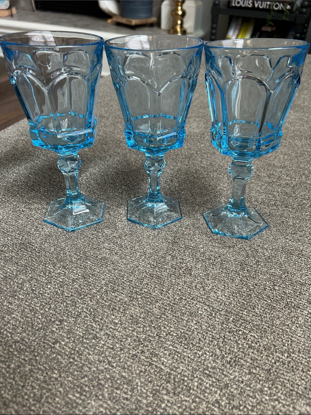 Vintage Blue Pressed Glass Goblets – Set of 3
